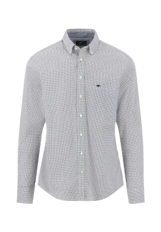 Fynch Hatton - Gemustertes Langarmhemd beige/blau - Gr. - XL