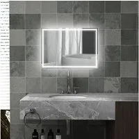 HOMCOM Badspiegel Badezimmerspiegel mit LED-Leuchte (WC Spiegel, 1-St., Wandspiegel), Silber 50 x 70 x 4 cm