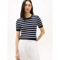 Tommy Hilfiger Kurzarmpullover CO CABLE MID GG SS C-NK SWT Baumwolle, mit Zopfmuster