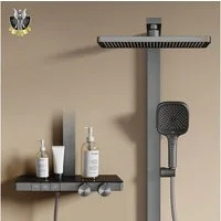 EMKE Duschsystem mit Thermostat Regendusche und Handbrause Messing Duschsäule, Thermostat Duschsystem mit Handbrause, 4 Funktionen Messing