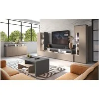 Lomadox Wohnzimmer-Set SELCE-83, (Mega-Spar-Set, 4-St., Vitrine Wohnwand Couchtisch Sideboard), in beige mit anthrazit, modern, 4-teilig