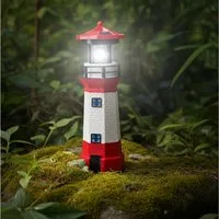 Casativo LED Gartenleuchte Solar-Leuchtturm (rot-weiß) mit rotierendem LED-Licht, Solarbetrieb