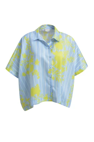 Milano Italy - wide shirt blouse with artwork light blue print - Gr. - 38