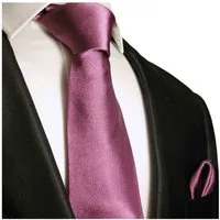 Paul Malone Krawatte Herren Seidenkrawatte Schlips mit Tuch modern uni satin 100% Seide (Set, 2-St., Krawatte mit Einstecktuch) Breit (8cm), mauve 986