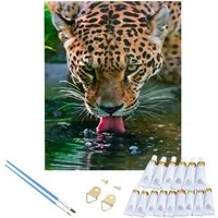 Realb2b Malen nach Zahlen Leopard Malset – Kreatives Malen nach Zahlen mit Rahmen 30x40cm (Komplettes Malset: Kreatives Malen nach Zahlen mit Rahmen und Farben, Malen nach Zahlen Set: Leinwand 30x40cm, Acrylfarben, Pinsel, Rahmen), Leopard Malset: Ho