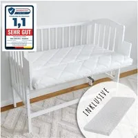 Kids Collective Beistellbett 90x40 cm mit Matratze, umbaubar zu 90x55 cm, 9 mal verstellbar, auch als Babywippe nutzbar, Kiefer-Vollholz in weiß