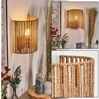 hofstein Wandleuchte Wandlampe aus Metall/Bast/Seil in Schwarz/Natur mit Lichteffekt, Wandleuchte Boho-Design, Stecker u. Schalter, abnehmbares Kabel, E27