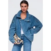 OMBRE Jeansjacke Damen Jeansjacke mit hohem Kragen und Oversized-Schnitt Blau L (kein Set, 1-St) in Unifarbe