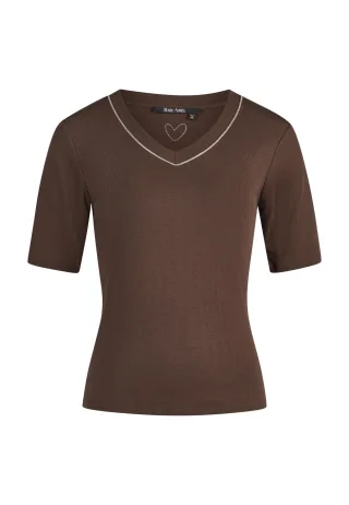 Marc Aurel - Rippshirt mit Schmuckkante chocolate - Gr. - 34