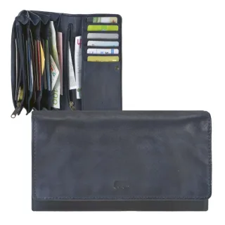 Damen Portemonnaie 12 Kartenfächer 4-fächrig Leder blau 17x9cm | Bear Design Noor. Ein intelligentes Raumwunder für Ihre Karten, Scheine und Münzen.