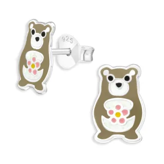 B?ren Kinder Ohrringe aus 925 Silber