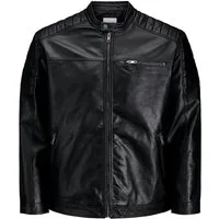 Jack & Jones Lederjacke Jack&Jones XXL Biker-Style Jacke Lederoptik schwarz