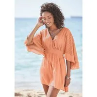 LASCANA Tunikakleid mit weiten Ärmeln, Oberteil aus Spitze, aus leichtem Viskose-Crepe Beachkleid, luftiges Strandkleid, Minikleid, Boho-Kleid, Festival