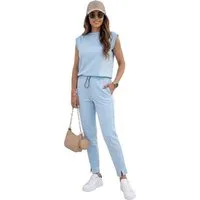 EloModa Jogginganzug Damen Freizeitanzug 2-teilig – Baumwollmix Lounge Set mit Schulterdeta (2-tlg), Modisches Damen Freizeitset mit bequemem Tragekomfort