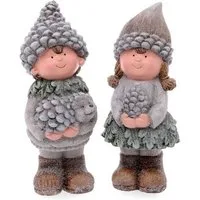 Dragimex Dekofigur Gartenfigur Kinder stehend – Grau/Braun/Grün – Herbst Deko