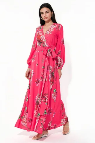 Blumengemustertes Midi-Wickelkleid