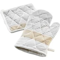 Macosa Home Topfhandschuhe Backhandschuh & Topflappen Beige gestreift rutschfest hitzebeständig, (Küchenutensil Handschuh Küche), Backofenhandschuh Küchenhelfer Topfhalterxxx