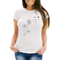 Neverless Print-Shirt Damen T-Shirt Pusteblume Vögel Dandelion Birds Slim Fit mit Print