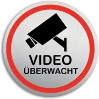 OFFORM DESIGN Hinweisschild Videoüberwacht Ø 100 mm Aluminium Edelstahloptik selbstklebend, (1 St)