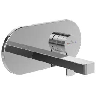 Villeroy und Boch Architectura Waschtischarmatur TVW10311211061 mit Push-Open-Ablaufgarnitur, Wandmontage, chrom