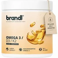 Brandl Nutrition Omega D3 K2 Kapsel hochdosiert, Premium Omega 3 mit Fischöl aus der EU Kapseln, Vitamin D3 aus Flechten, gute Kapselgröße, unabhängig laborgeprüft
