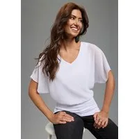 Laura Scott Chiffonbluse figurenbetont, hüftbedeckende Länge, V-Ausschnitt, unifarben