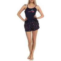 Normann Pyjama Süsser ärmelloser Damen Schlafanzug Shorty Pyjama mit Kirschen Motiv