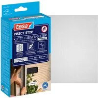 tesa Fliegengitter-Gewebe Premium für Fenster, Insektenschutz mit Klettband - 120 x 240 cm, (Packung, 1-St., Fliegennetz, Klettband, Andrück und Schneidehilfe), Mückenschutz mit starkem Klettband, rückstandsfrei entfernbar
