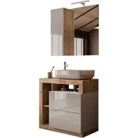 welltime Badmöbel-Set Hamburg, Badezimmerset 2tlg. Breite 79 cm, Badmöbel, Waschtisch inkl., (Spar-Set, 2-St), Waschbecken, Spiegelschrank mit LED Aufbauleuchte, Soft-Close-Funktion