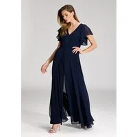 SWING Jumpsuit - Chiffon Jumpsuit mit Überrock und Volantärmeln Oberteil in figurbetonter Passform