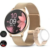 AURIVION 1,39 Zoll Smartwatch mit Telefonfunktion für Damen & Herren Smartwatch (3,53 cm/1,39 Zoll, iOS,Android) Set, 2-tlg., Smartwatch mit Silikon Wechselarmband & Gesundheitsfunktionen, Fitness Tracker IP67 mit Zyklusmonitor für iOS & Android
