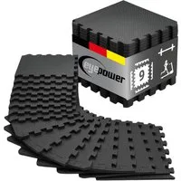 eyepower Fitnessmatte XL für Zuhause - 0,8 m² Trainingsmatte mit Rand - 9 Home Gym Matten (9-St), 30 x 30 x 1 cm Bodenschutzmatte Sport und Gymnastik - EVA Bodenmatte