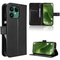 Wigento Smartphone-Hülle Für Fairphone 6 Diamant Design Book Wallet Kunstleder Hülle Schwarz, Diamantstruktur Kunstleder Hülle mit Kartenfächern und Standfunktion