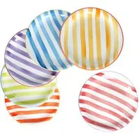 MamboCat Speiseteller Summer Stripes 6er Set Speiseteller Steingut Essteller bunte Streifen