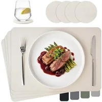 MiaMio Platzset mit Glasuntersetzern, 43x30 cm, Weiß, (Set, 8-St., 4 Platzsets, 4 Glasuntersetzer), abwaschbar, 43x30 cm, PVC-Kunstleder