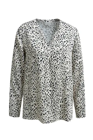 Milano Italy - V-Neck blouse 1/1 sleeve black print - Gr. - 36