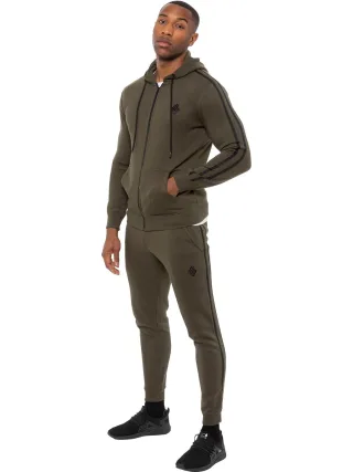 Enzo | Herren Zip Up Tape Hoodie Trainingsanzug Set - Khaki