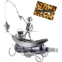 BRUBAKER Weinflaschenhalter Fischer in einem Boot Flaschenhalter, (inklusive Grußkarte), Angeln Weinhalter Metall Skulptur, Wein Geschenk für Angler