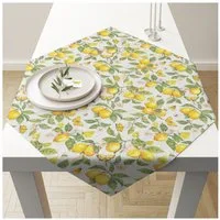 Ambiente® Tischläufer Fresh lemons (1-tlg, 1-teilig), quadratische Tischdecke Mitteldecke ca.90x90cm Baumwolle