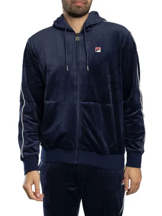 Fila Italo Velours-Kapuzenjacke Mit Reißverschluss, Blau