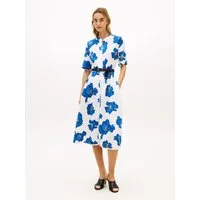 Tommy Hilfiger Midikleid FRAYED VIS/LINEN SHORT SLEEVE SHIRT DRESS Leinen-Mix, mit seitlichen Eingrifftaschen