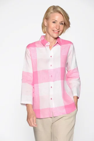CLARINA - Bluse, Hemdkragen,3/4 Arm,Karo pink combo - Gr. - 40