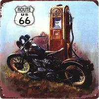 Moritz Metallschild Blechschild Route 66 US Motorrad Zapfsäule, (Einzeln), Vintage Retro Deko Schild Metallschild Wandbild Schild