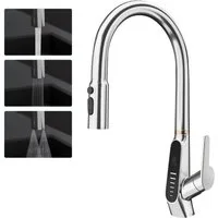 Mai & Mai Küchenarmatur Spültischarmatur 360° schwenkbar mit LED-Digitalanzeige MS-8085 DIN-Anschlüsse, Verdeckter Sprühkopf, Wassersparender Waben-Perlator