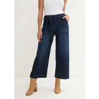 bonprix Weite Jeans mit seitlichem Teilgummibund, mit Bindegürtel, mit breitem Saum