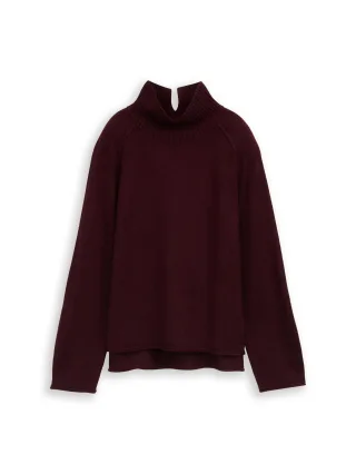 Tom Tailor - Loose Fit Strickpullover mit Stehkragen dark red mélange - Gr. - M
