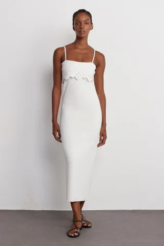 Rippstrick Bodycon Midi Kleid mit Quadratkragen