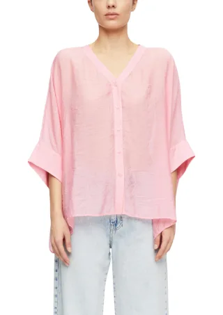 comma - Bluse mit Waffelstruktur pink - Gr. - S