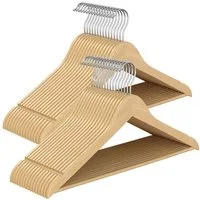 SONGMICS Kleiderbügel Holzbügel, Hosenbügel, 360° drehbarer Haken, für Träger und Jacken, (30-tlg), schlank Bügel, 0,8 cm dünn, platzsparend, Birkenholz, naturfarben