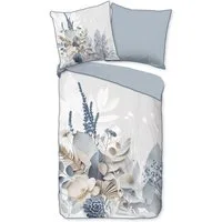 Descanso Wendebettwäsche Junte, Mako-Satin, Renforcé, Satin, 2 teilig, Satin, Reißverschluss, Paspel, Biese, Wendeoptik, Luxe, Blätter, Grau